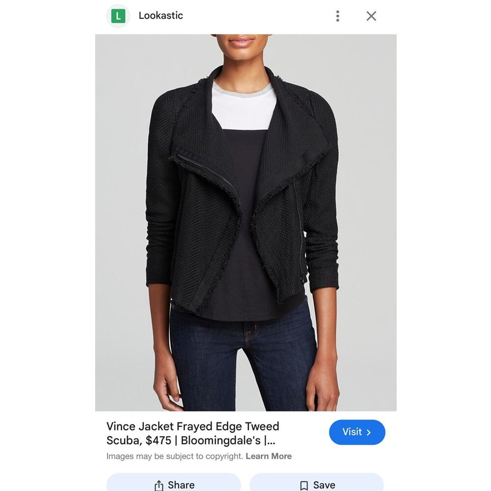 VINCE Tweed Frayed Edge Scuba Jacket Asymmetrical Zip | Medium - Picture 8 of 13